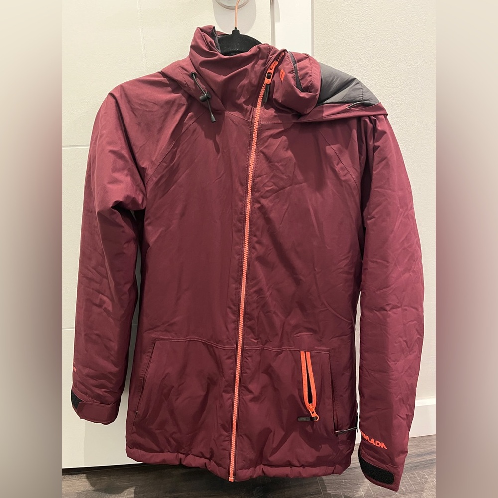Maroon Hooded Jacket with Orange Accents
